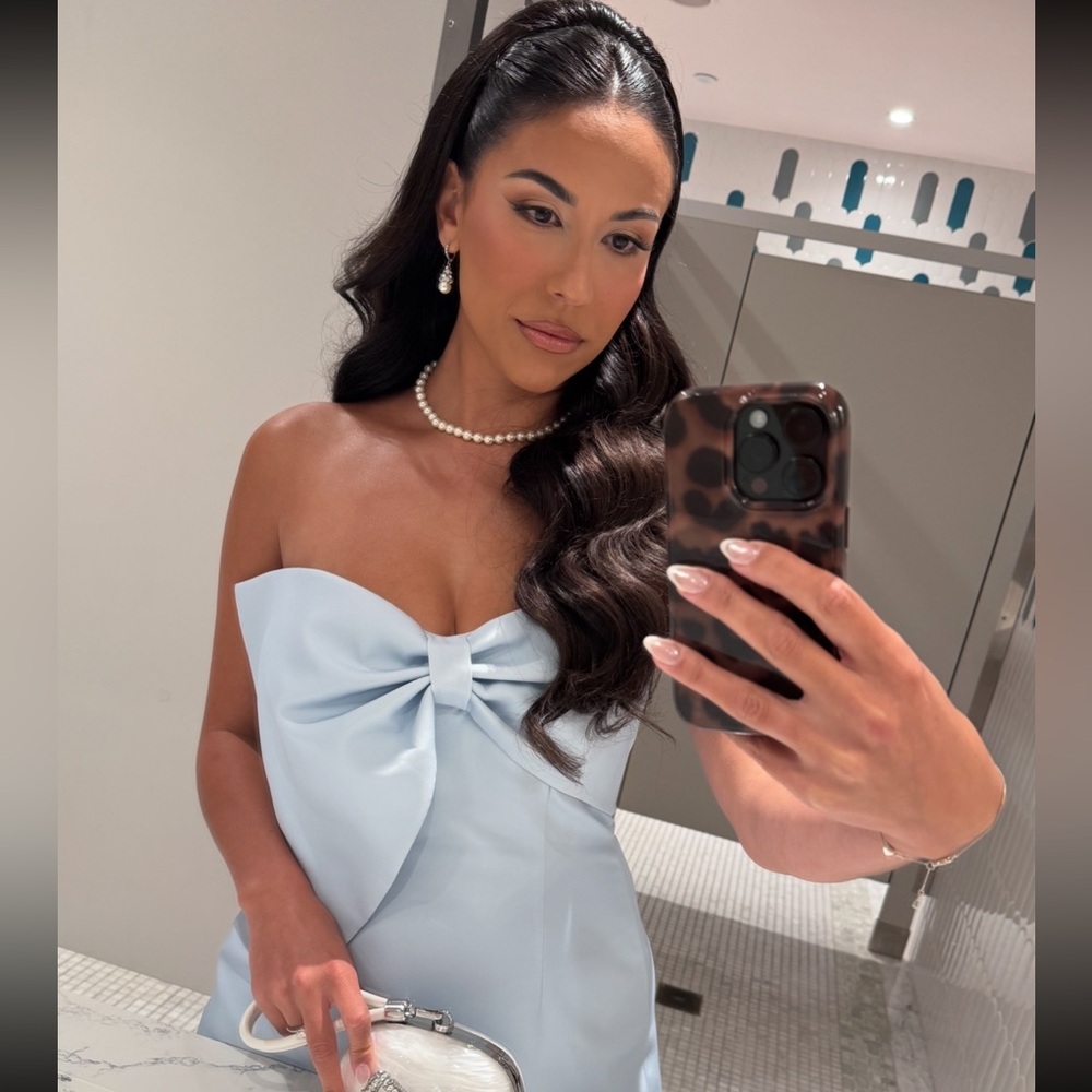 Elegant Light Blue Strapless Dress - Picture 8 of 13